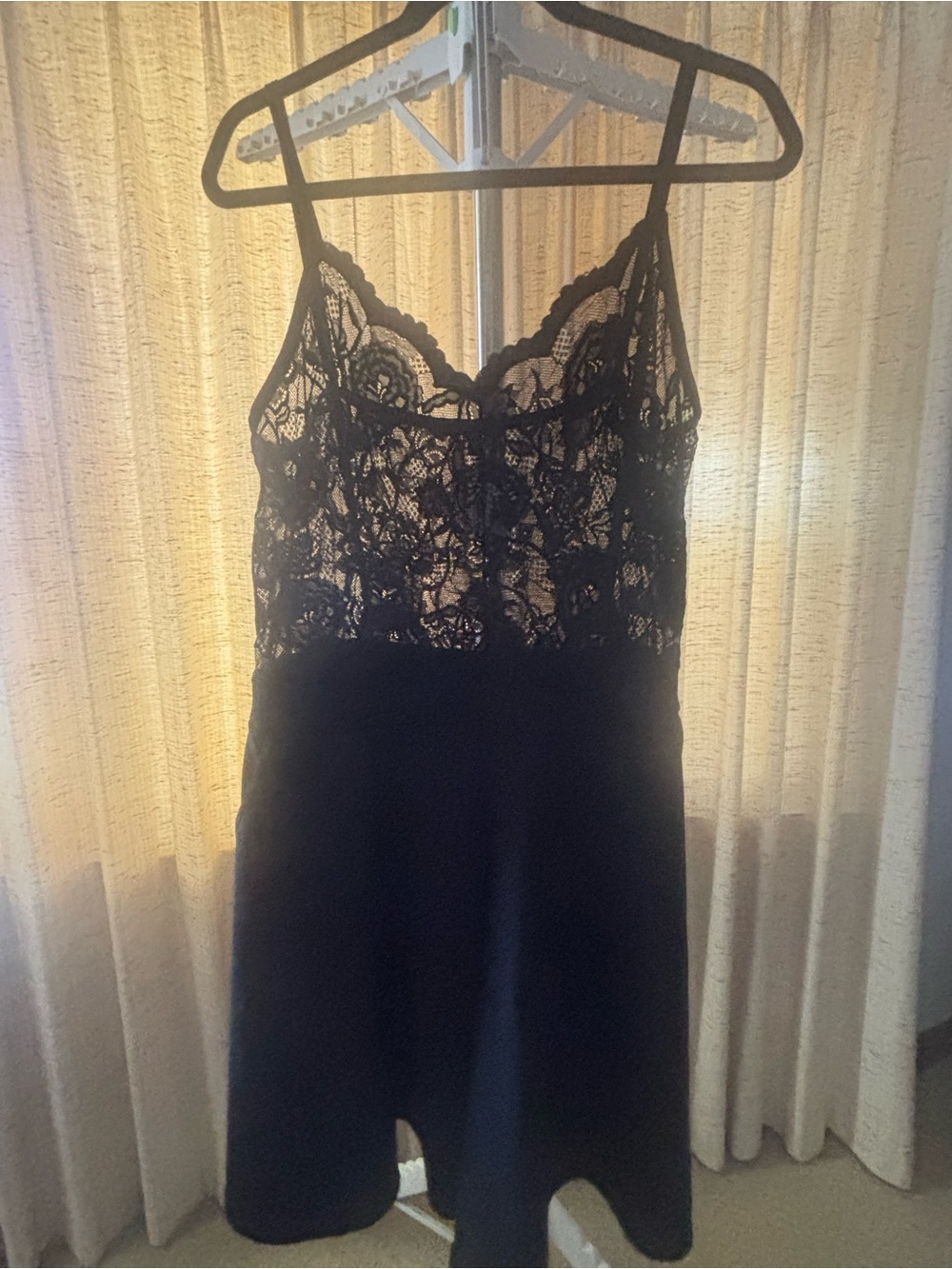 Black Lace Bodice Slip Dress with Adjustable Straps